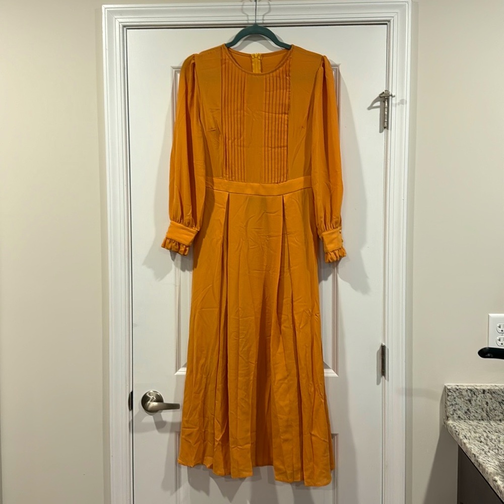 Mustard Bubble Sleeve Fall Dress -(NWOT)